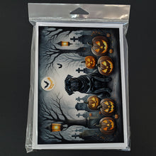 Load image into Gallery viewer, Black Pug Spooky Halloween Greeting Cards -  Blank Note Cards – 8-Pack of Artist-Designed Cards with Envelopes