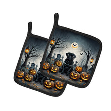 Load image into Gallery viewer, Black Pug Spooky Halloween Pot Holders - Set of 2 Decorative Kitchen Helpers | Made in the USA