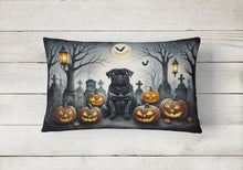 Load image into Gallery viewer, Black Pug Spooky Halloween Fabric Decorative Pillow