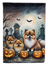 Load image into Gallery viewer, Pomeranian Spooky Halloween Garden Flag – Dog in Cemetery Scene