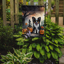 Load image into Gallery viewer, Papillon Spooky Halloween Garden Flag – Dog in Cemetery Scene