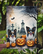 Load image into Gallery viewer, Papillon Spooky Halloween Garden Flag – Dog in Cemetery Scene