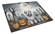 Load image into Gallery viewer, Old English Sheepdog Spooky Halloween Glass Cutting Boards – Durable, Decorative Kitchen Art Large