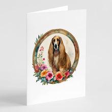 Load image into Gallery viewer, Afghan Hound and Flowers Greeting Cards -  Blank Note Cards – 8-Pack of Artist-Designed Cards with Envelopes