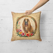 Load image into Gallery viewer, Afghan Hound and Flowers Fabric Decorative Pillow
