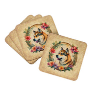 Load image into Gallery viewer, Akita and Flowers Coasters - Set of 4 Lightweight Foam, Absorbent Drink Coasters