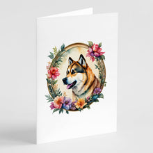 Load image into Gallery viewer, Akita and Flowers Greeting Cards -  Blank Note Cards – 8-Pack of Artist-Designed Cards with Envelopes