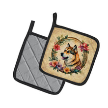 Load image into Gallery viewer, Akita and Flowers Pot Holders - Set of 2 Decorative Kitchen Helpers | Made in the USA