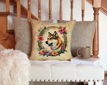 Load image into Gallery viewer, Akita and Flowers Throw Pillow - 14x14 Decorative Pillow – Art for Your Home &amp; Patio