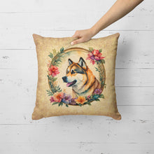 Load image into Gallery viewer, Akita and Flowers Fabric Decorative Pillow