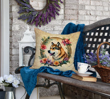 Load image into Gallery viewer, Akita and Flowers Fabric Decorative Pillow
