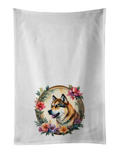 Load image into Gallery viewer, Akita and Flowers Kitchen Towel Set of 2