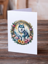 Load image into Gallery viewer, Alaskan Klee Kai and Flowers Greeting Cards -  Blank Note Cards – 8-Pack of Artist-Designed Cards with Envelopes