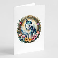 Load image into Gallery viewer, Alaskan Klee Kai and Flowers Greeting Cards -  Blank Note Cards – 8-Pack of Artist-Designed Cards with Envelopes