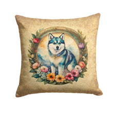 Load image into Gallery viewer, Alaskan Klee Kai and Flowers Throw Pillow - 14x14 Decorative Pillow – Art for Your Home &amp; Patio