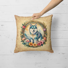 Load image into Gallery viewer, Alaskan Klee Kai and Flowers Fabric Decorative Pillow