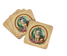 Load image into Gallery viewer, Alaskan Malamute and Flowers Coasters - Set of 4 Lightweight Foam, Absorbent Drink Coasters