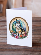 Load image into Gallery viewer, Alaskan Malamute and Flowers Greeting Cards -  Blank Note Cards – 8-Pack of Artist-Designed Cards with Envelopes