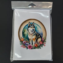 Load image into Gallery viewer, Alaskan Malamute and Flowers Greeting Cards -  Blank Note Cards – 8-Pack of Artist-Designed Cards with Envelopes