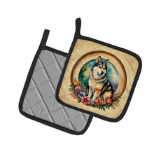Load image into Gallery viewer, Alaskan Malamute and Flowers Pot Holders - Set of 2 Decorative Kitchen Helpers | Made in the USA