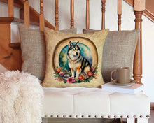 Load image into Gallery viewer, Alaskan Malamute and Flowers Throw Pillow - 14x14 Decorative Pillow – Art for Your Home &amp; Patio
