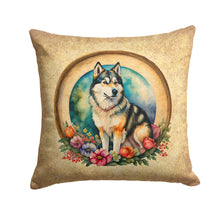 Load image into Gallery viewer, Alaskan Malamute and Flowers Fabric Decorative Pillow