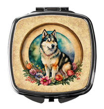 Load image into Gallery viewer, Alaskan Malamute and Flowers Compact Mirror – Stylish Purse Mirror with Artistic Covers
