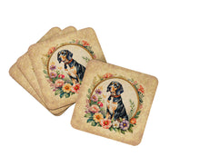 Load image into Gallery viewer, American English Coonhound and Flowers Coasters - Set of 4 Lightweight Foam, Absorbent Drink Coasters