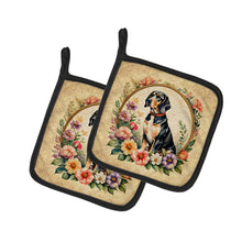Load image into Gallery viewer, American English Coonhound and Flowers Pot Holders - Set of 2 Decorative Kitchen Helpers | Made in the USA