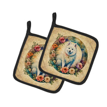 Load image into Gallery viewer, American Eskimo and Flowers Pot Holders - Set of 2 Decorative Kitchen Helpers | Made in the USA
