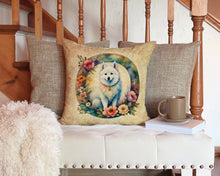 Load image into Gallery viewer, American Eskimo and Flowers Throw Pillow - 14x14 Decorative Pillow – Art for Your Home &amp; Patio