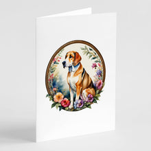 Load image into Gallery viewer, American Foxhound and Flowers Greeting Cards -  Blank Note Cards – 8-Pack of Artist-Designed Cards with Envelopes