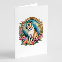Load image into Gallery viewer, American Staffordshire Terrier and Flowers Greeting Cards -  Blank Note Cards – 8-Pack of Artist-Designed Cards with Envelopes