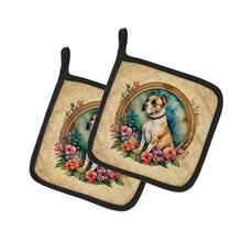 Load image into Gallery viewer, American Staffordshire Terrier and Flowers Pot Holders - Set of 2 Decorative Kitchen Helpers | Made in the USA