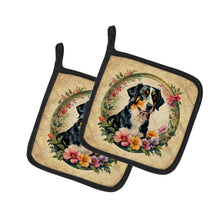 Load image into Gallery viewer, Appenzeller Sennenhund and Flowers Pot Holders - Set of 2 Decorative Kitchen Helpers | Made in the USA
