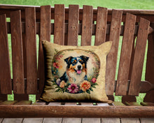 Load image into Gallery viewer, Australian Shepherd and Flowers Throw Pillow - 14x14 Decorative Pillow – Art for Your Home &amp; Patio