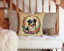 Load image into Gallery viewer, Australian Shepherd and Flowers Throw Pillow - 14x14 Decorative Pillow – Art for Your Home &amp; Patio