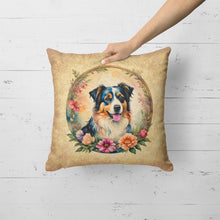 Load image into Gallery viewer, Australian Shepherd and Flowers Fabric Decorative Pillow