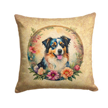 Load image into Gallery viewer, Australian Shepherd and Flowers Fabric Decorative Pillow