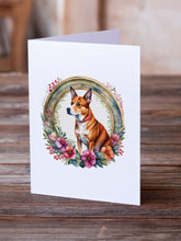Load image into Gallery viewer, Basenji and Flowers Greeting Cards -  Blank Note Cards – 8-Pack of Artist-Designed Cards with Envelopes