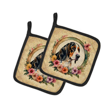 Load image into Gallery viewer, Basset Hound and Flowers Pot Holders - Set of 2 Decorative Kitchen Helpers | Made in the USA
