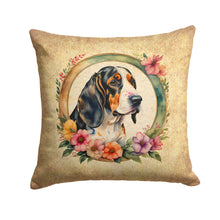 Load image into Gallery viewer, Basset Hound and Flowers Throw Pillow - 14x14 Decorative Pillow – Art for Your Home &amp; Patio