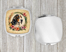 Load image into Gallery viewer, Basset Hound and Flowers Compact Mirror – Stylish Purse Mirror with Artistic Covers