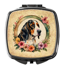 Load image into Gallery viewer, Basset Hound and Flowers Compact Mirror – Stylish Purse Mirror with Artistic Covers