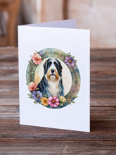 Load image into Gallery viewer, Bearded Collie and Flowers Greeting Cards -  Blank Note Cards – 8-Pack of Artist-Designed Cards with Envelopes