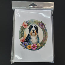 Load image into Gallery viewer, Bearded Collie and Flowers Greeting Cards -  Blank Note Cards – 8-Pack of Artist-Designed Cards with Envelopes