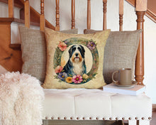 Load image into Gallery viewer, Bearded Collie and Flowers Throw Pillow - 14x14 Decorative Pillow – Art for Your Home &amp; Patio