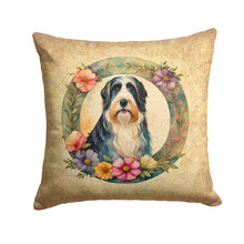 Load image into Gallery viewer, Bearded Collie and Flowers Throw Pillow - 14x14 Decorative Pillow – Art for Your Home &amp; Patio