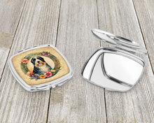 Load image into Gallery viewer, Bearded Collie and Flowers Compact Mirror – Stylish Purse Mirror with Artistic Covers