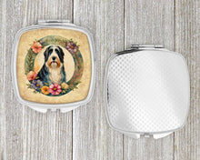 Load image into Gallery viewer, Bearded Collie and Flowers Compact Mirror – Stylish Purse Mirror with Artistic Covers